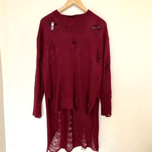 Red Trendy High-Low Knitted Sweater - HENDI - Picture 7 of 8